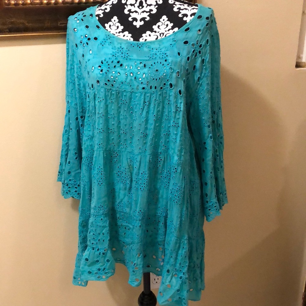 🐳Eyelet Bohemian tiered bell sleeved babydoll coverup dress tunic